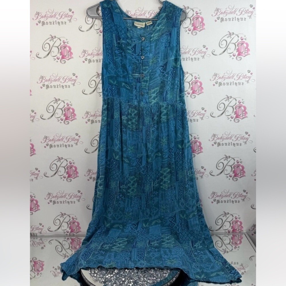 Tradition dress, patchwork button up vintage Chic Blue Patterned Maxi Dress